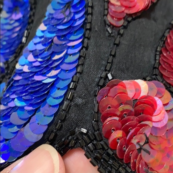 Vintage 80s Beaded Sequin Floral Silk Formal Top - Picture 11 of 13